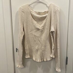 anthropologie t.la beige long sleeve ribbed tee